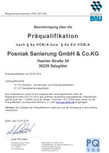 Bescheinigung Präqualifizierung 2018